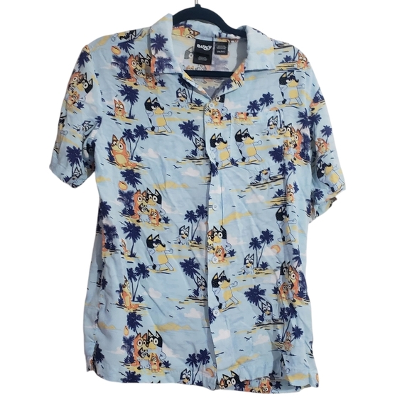 Bluey‎ Button Down Hawaiian Beach Short Sleeve Blue T Shirt - Picture 1 of 8
